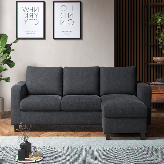 York Grey Turin Fabric 3 Seater Reversible Corner Sofa