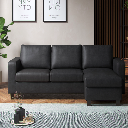 York Black Faux Leather 3 Seater Reversible Corner Sofa
