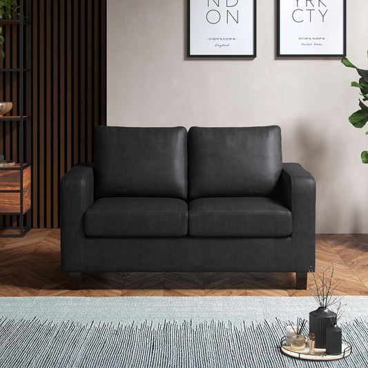York Black Faux Leather 2-Seater Sofa