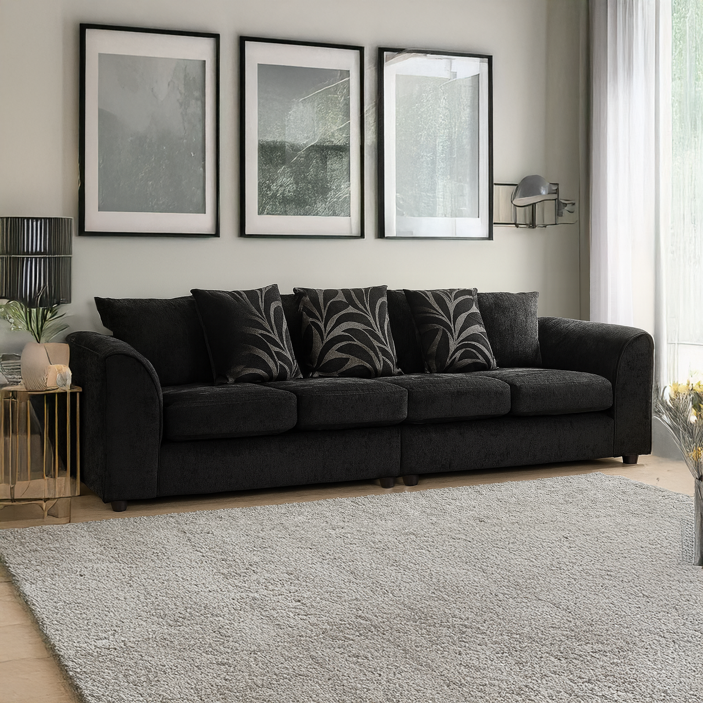 Zina Chenille Fabric Long 4 Seater - Scatter back