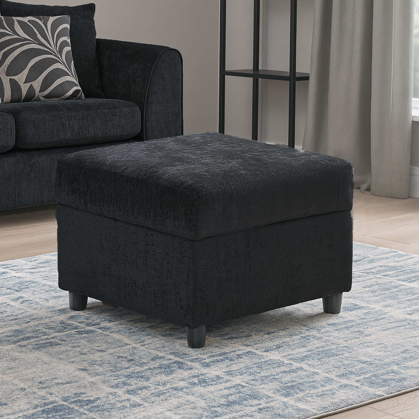 Zink Fabric Chenille Black or Grey Footstool