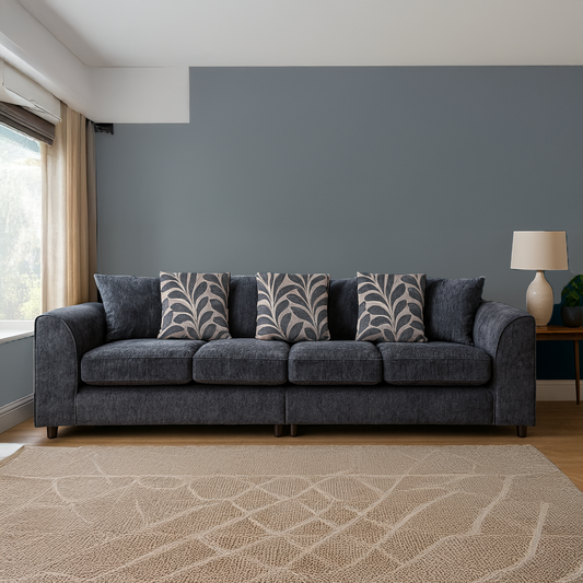 Zina Chenille Fabric Long 4 Seater - Scatter back