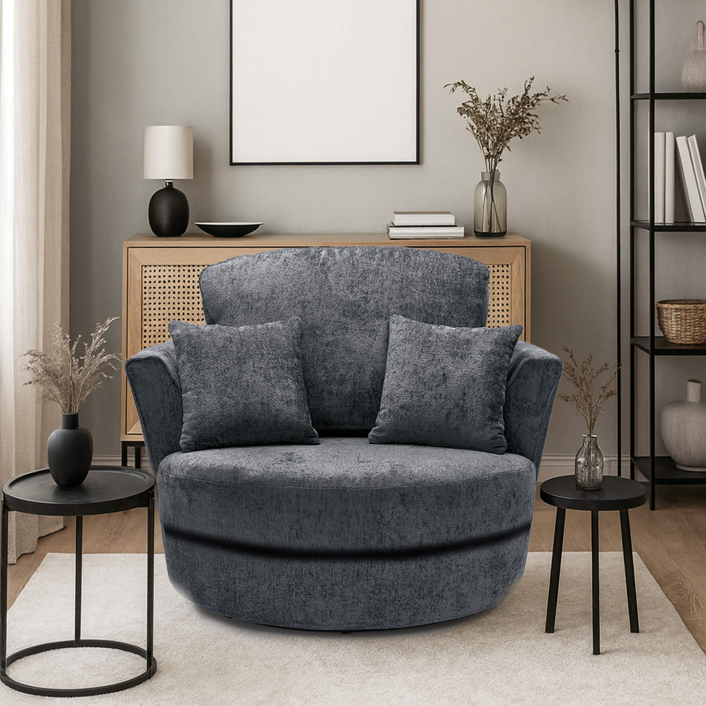 Zink Chenille Fabric Swivel Chair