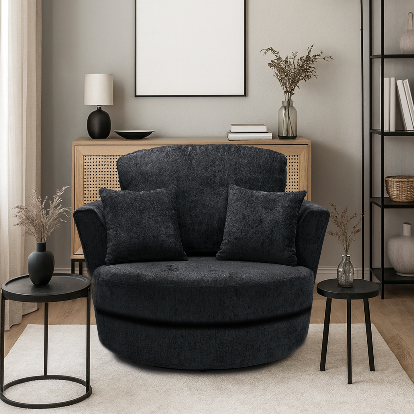 Zink Chenille Fabric Swivel Chair