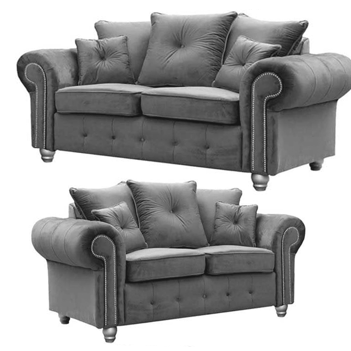 Zoey Grey Plush Velvet Sofa Suite