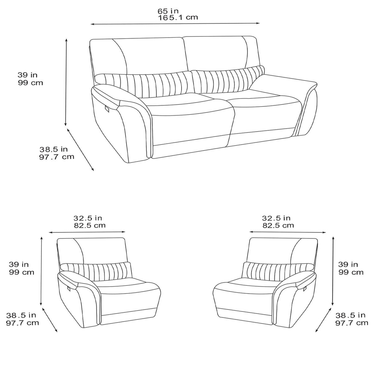 Hoxley Electric Reclining Sofa Suite 3 + 2 Charcoal