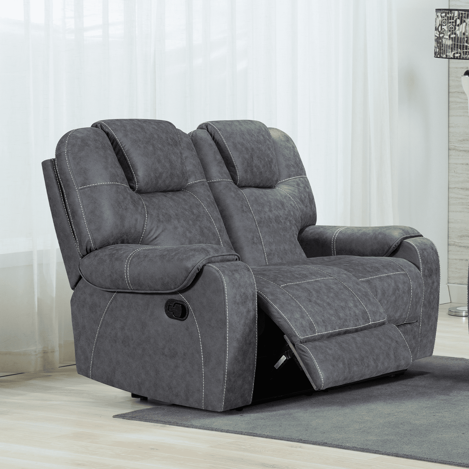 Sydney Grey Fabric Reclining 2 Seater Sofa