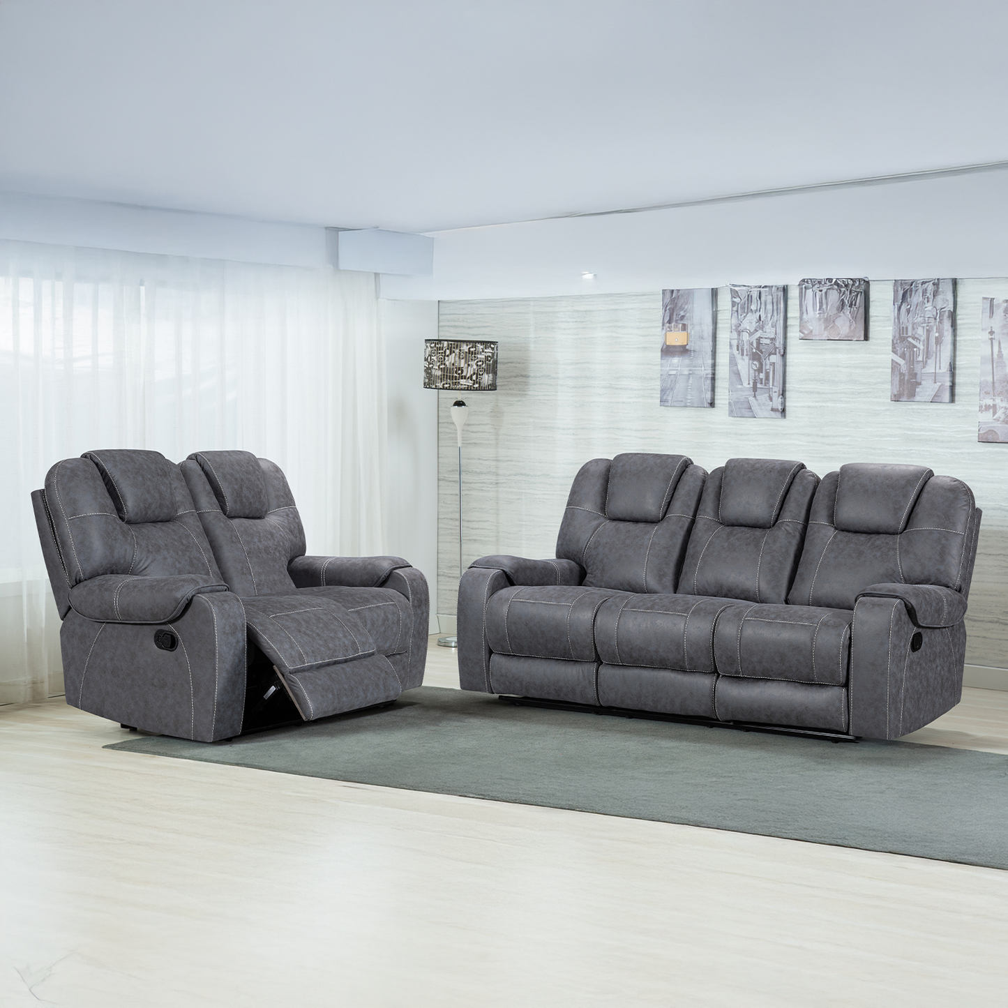 Sydney Fabric Reclining Sofa Suite 3 + 2 - Grey