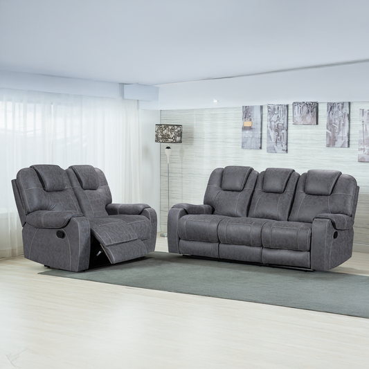 Sydney Fabric Reclining Sofa Suite 3 + 2 - Grey