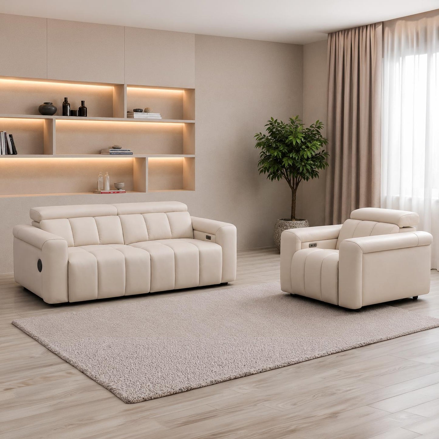 Delilah Electric Reclining Cream Oslo 3 Seater Sofa With Soundbar