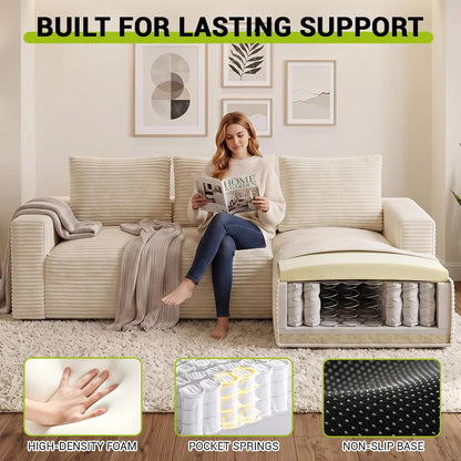 Lilly L Shaped Cord Cloud Sofa Boneless Chaise Beige or Black