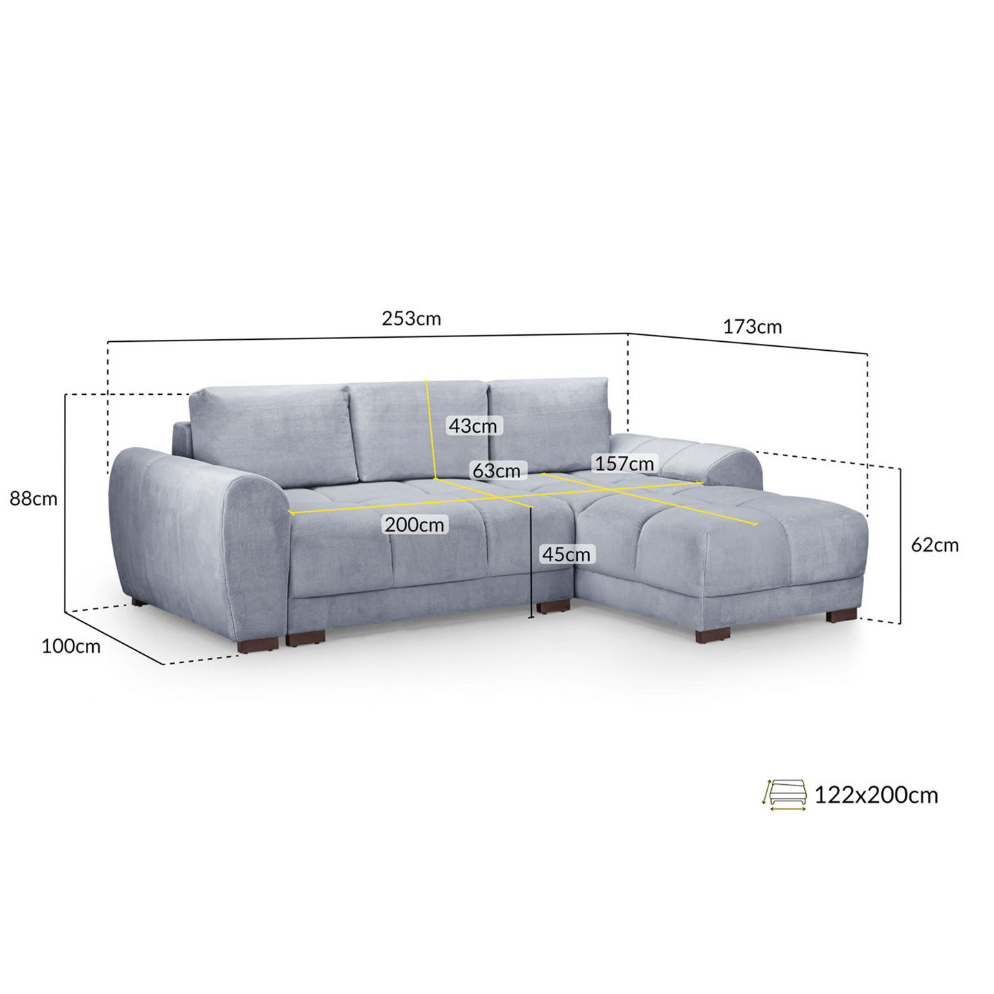 Zura Plush Velvet Large 3 Seater L Shaped Universal Corner Sofa Bed