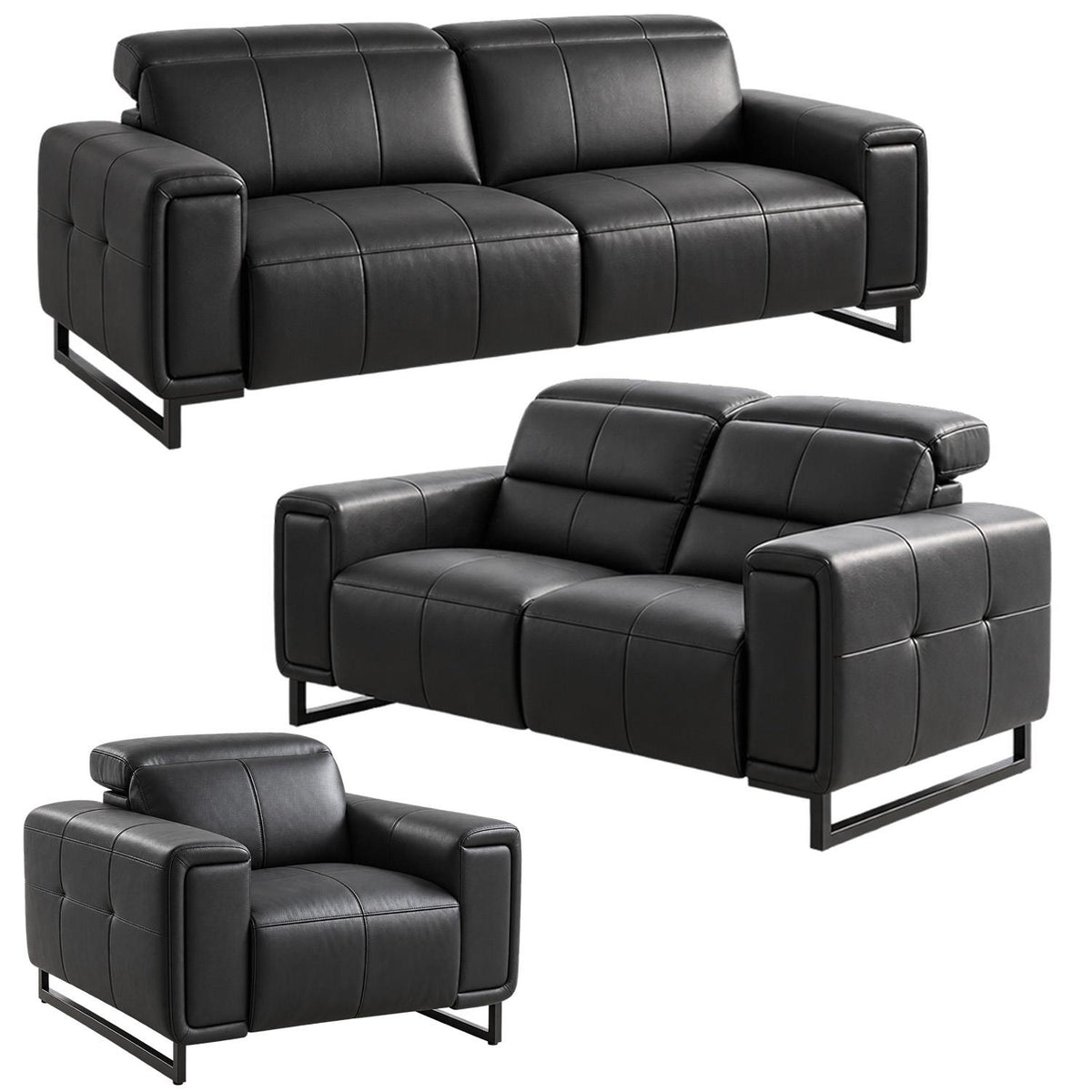 Rosebury 3 2 1 Electric Recliner Sofa Suite Leather Look Black Grey
