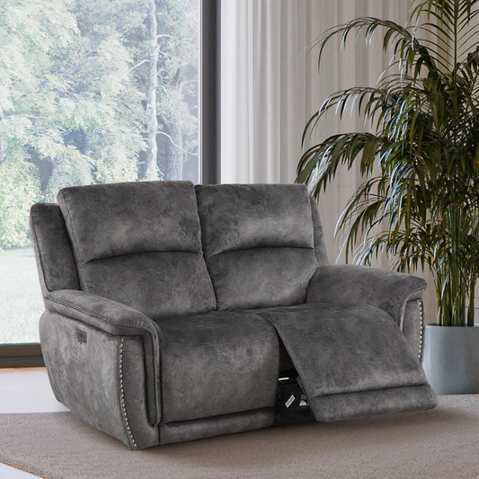 Mendoza Grey Plush Velvet Electric Reclining 2 Seater Sofa USB Charging