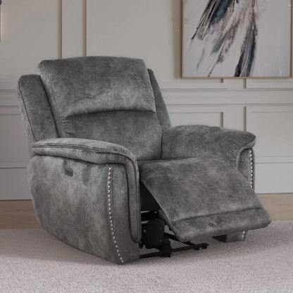 Mendoza Grey Plush Velvet Electric Reclining Armchair USB Charging