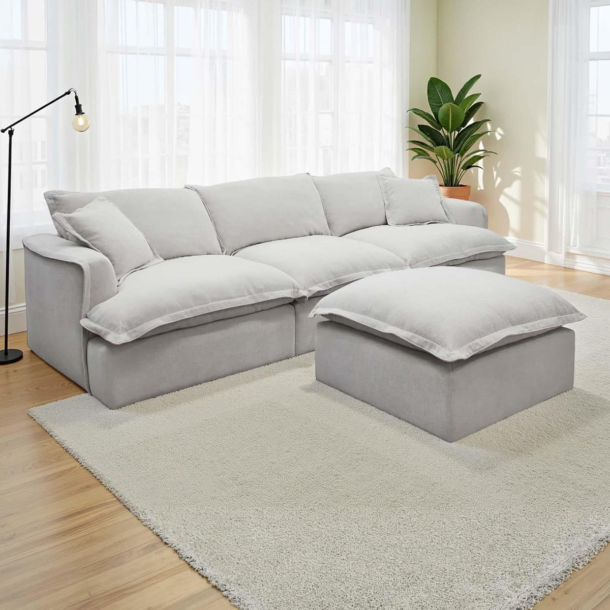 Stanford Feather Filled Modular Sofa with Footstool Grey or Stone