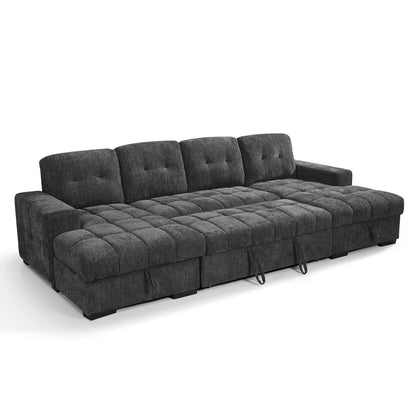 Luna U Shaped Sofa Bed Dual Storage Chaise Beige Grey or Teal