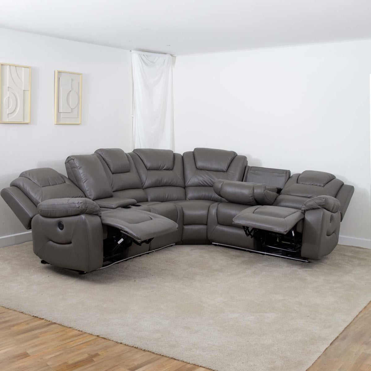 Oxbridge 5 Seater Electric Recliner Corner Sofa LED USB Black or Grey