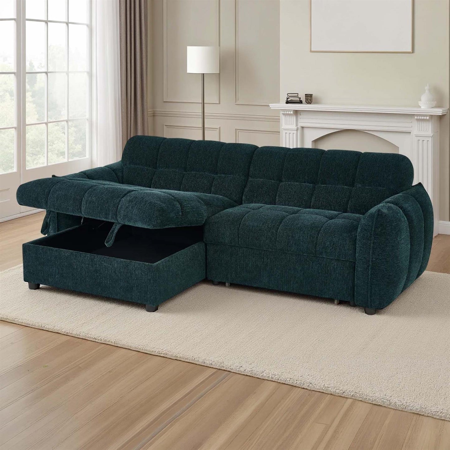 Fenton Universal Corner Sofa Bed with Storage Chaise Chenille Fabric