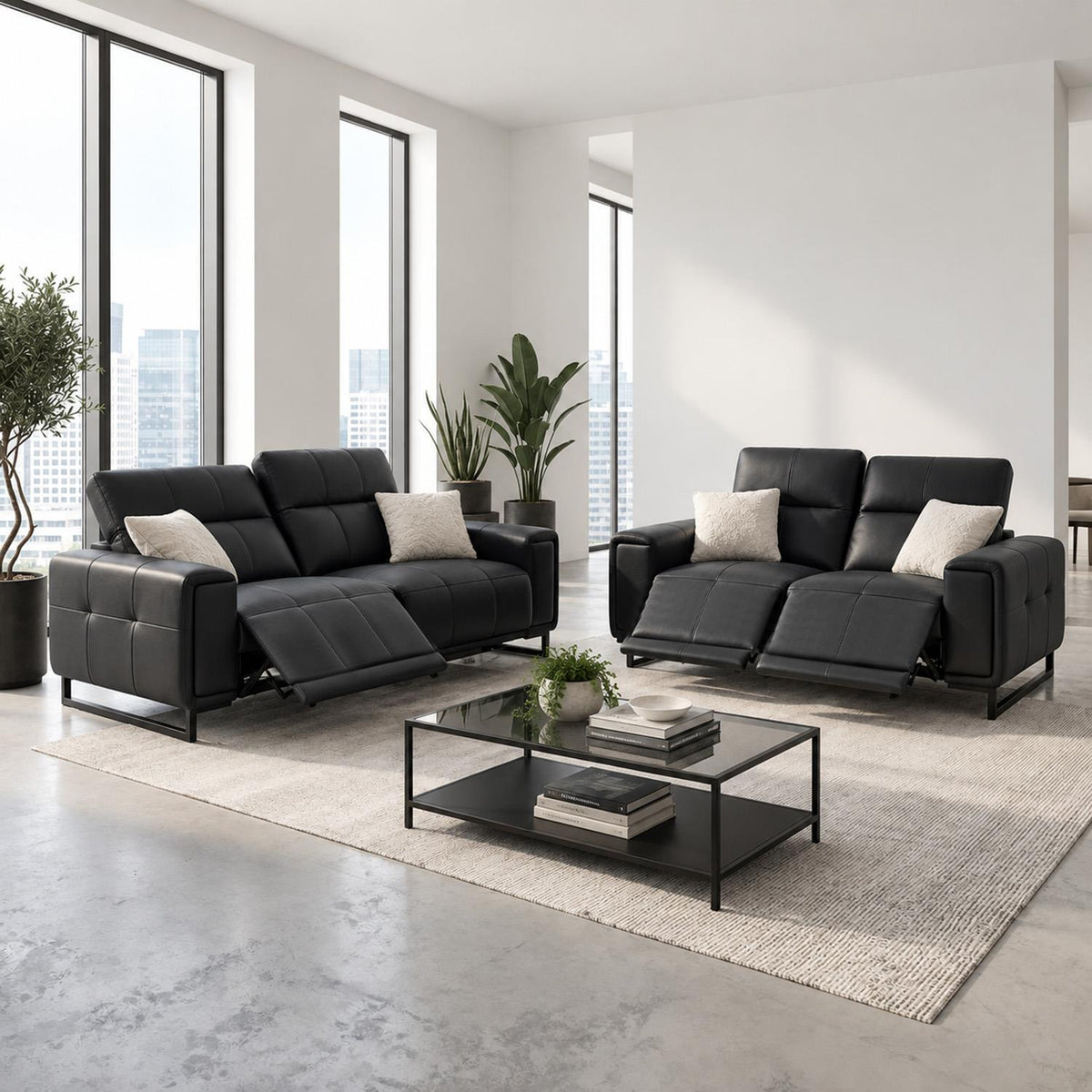 Rosebury 3 2 1 Electric Recliner Sofa Suite Leather Look Black Grey