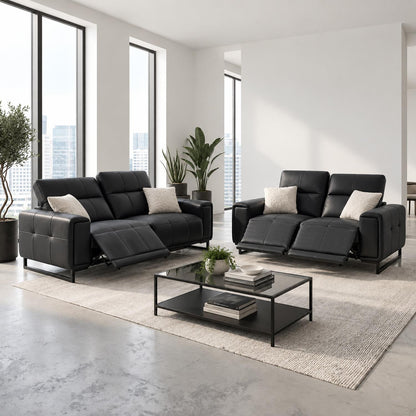 Rosebury 3 2 1 Electric Recliner Sofa Suite Leather Look Black Grey