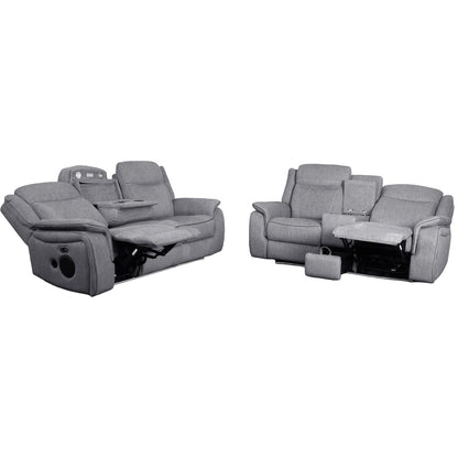 Milano Grey Fabric Electric Reclining Sofa Suite USB Cup Holder