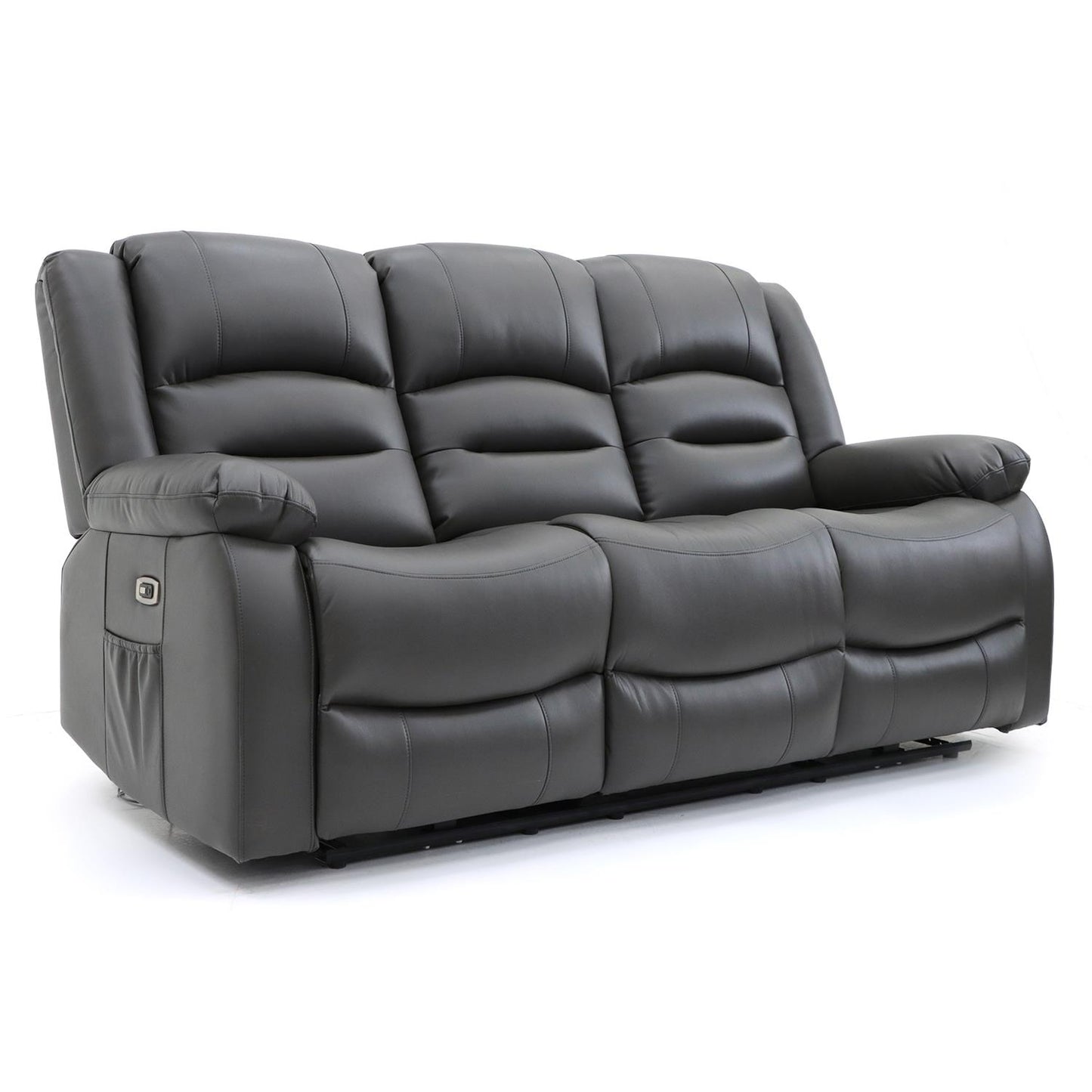 Arlo Leather Like Black or Grey 3 + 2 Electric Reclining Sofa Suite USB Charging + Drinks Tray