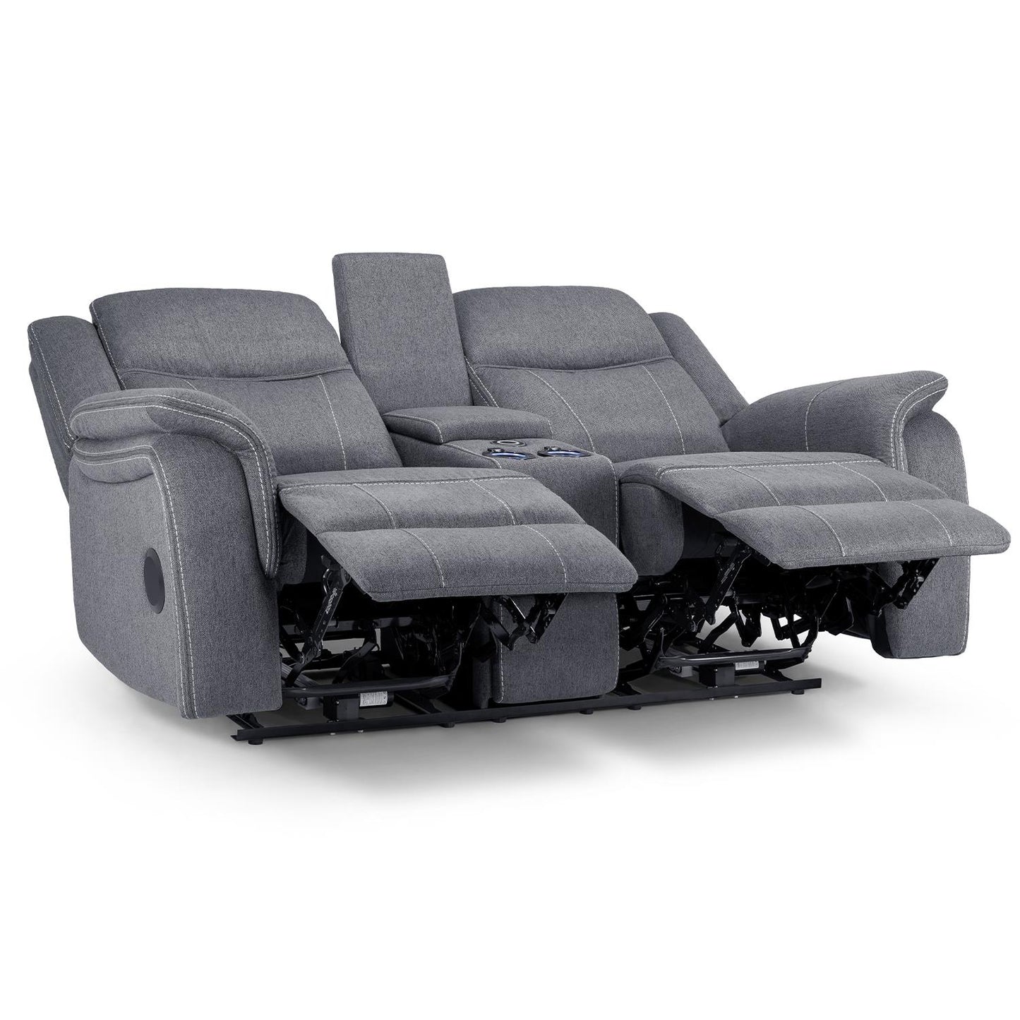 Orlando Grey Fabric 2 Seater Electric Reclining Sofa Centre Console