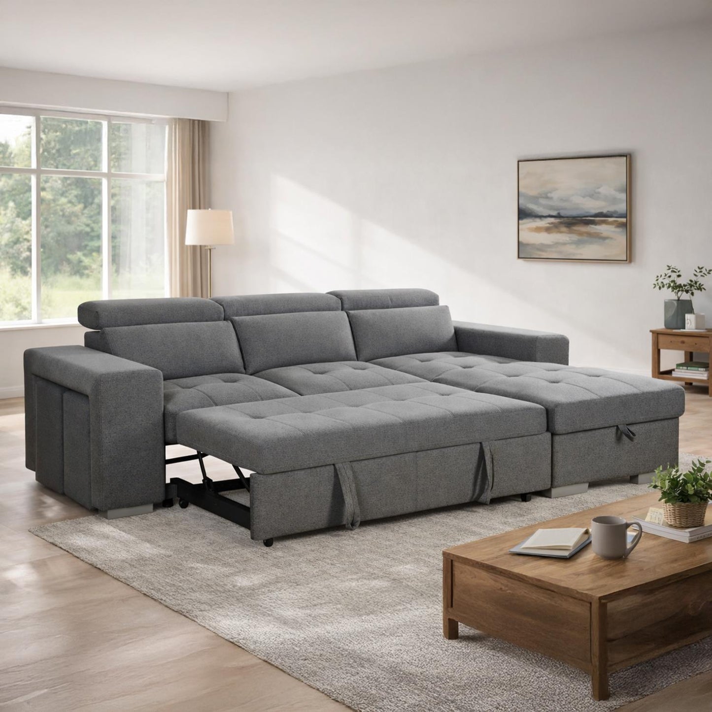 Astrix Grey Fabric Universal Corner 3-4 Seater Sofa Bed