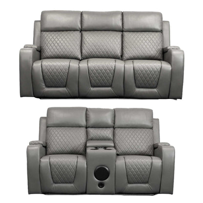 Felix Black or Grey Leather Electric Reclining Sofa Suite USB Cup Holder