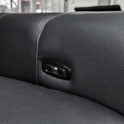 Belleza Modern Genuine Leather Electric Reclining 3 Seater Sofa Black