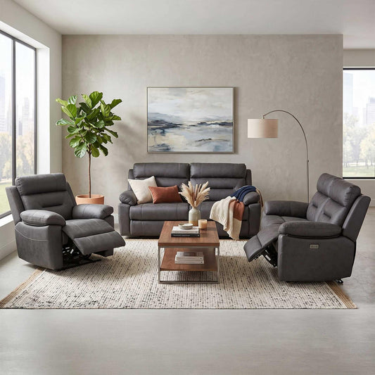 Lucy Electric Reclining 3 Piece Sofa Suite 3 + 2 + 1 Grey