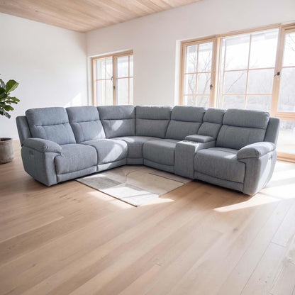 Orson 5 Seater Electric Recliner Corner Sofa Console Beige or Grey
