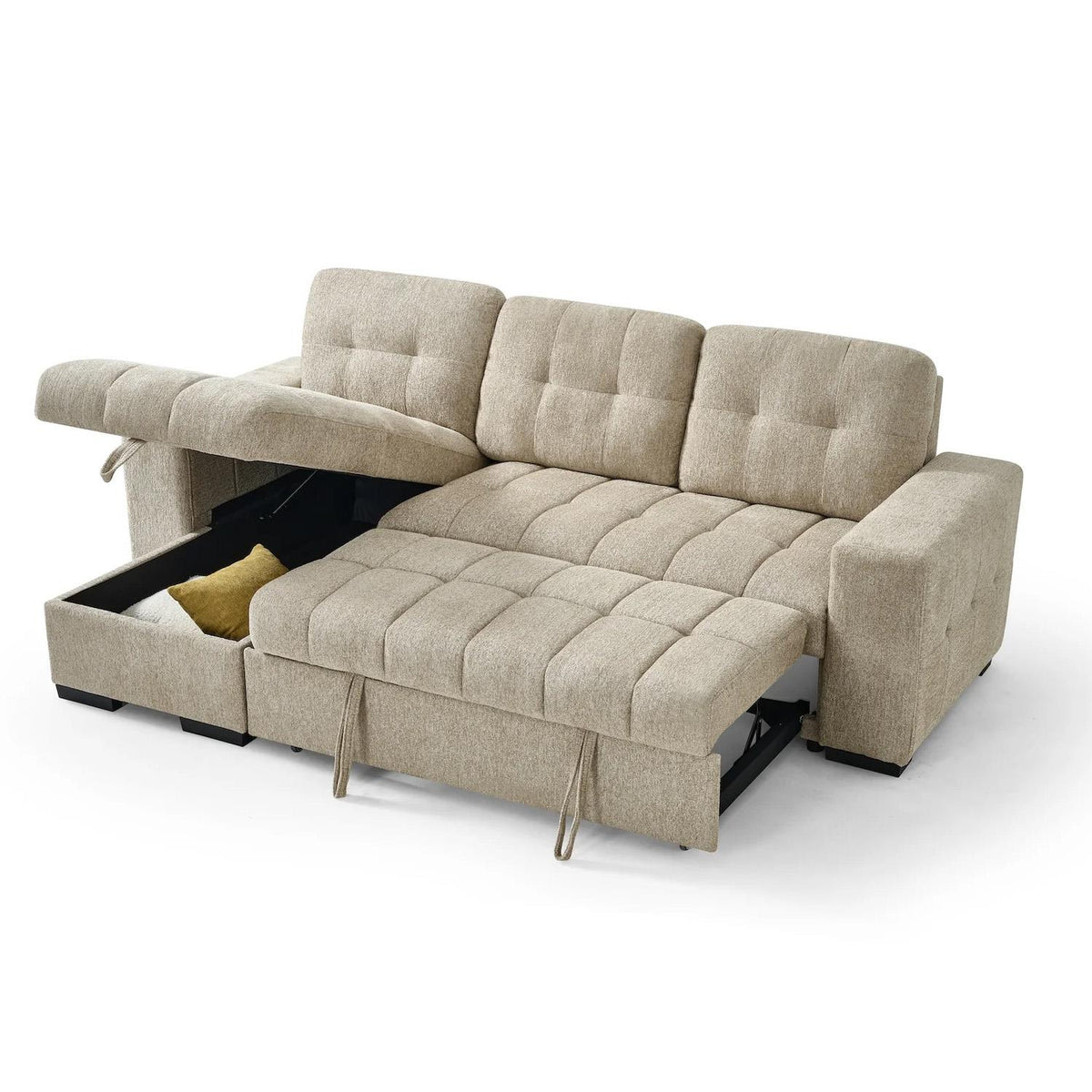 Luna 4 Seater Corner Sofa Bed Storage Chaise Beige Grey or Teal