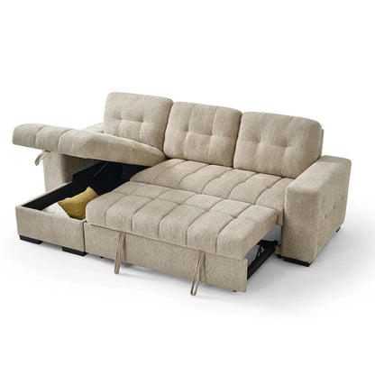 Luna 4 Seater Corner Sofa Bed Storage Chaise Beige Grey or Teal