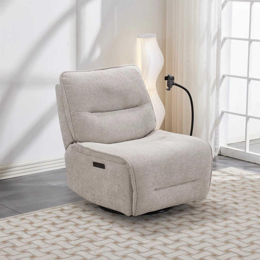 Teora Swivel Rocker Chair With Wireless Charging USB Ports Beige Fabric
