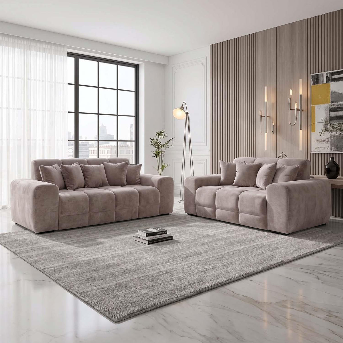 Jenson Plush Velvet 3 + 2 Seater Sofa Set Deep Seats & Boxed Arms