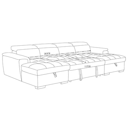 Alora 4–5 Seater Grey Fabric U-Shaped Sofa with Storage & Headrests