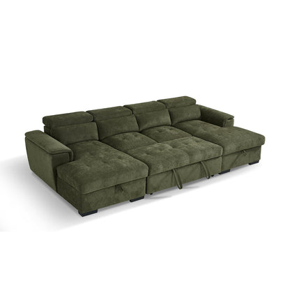Large 4 5 Seater Fabric U Shaped Sofa Bed Tilting Headrest Storage