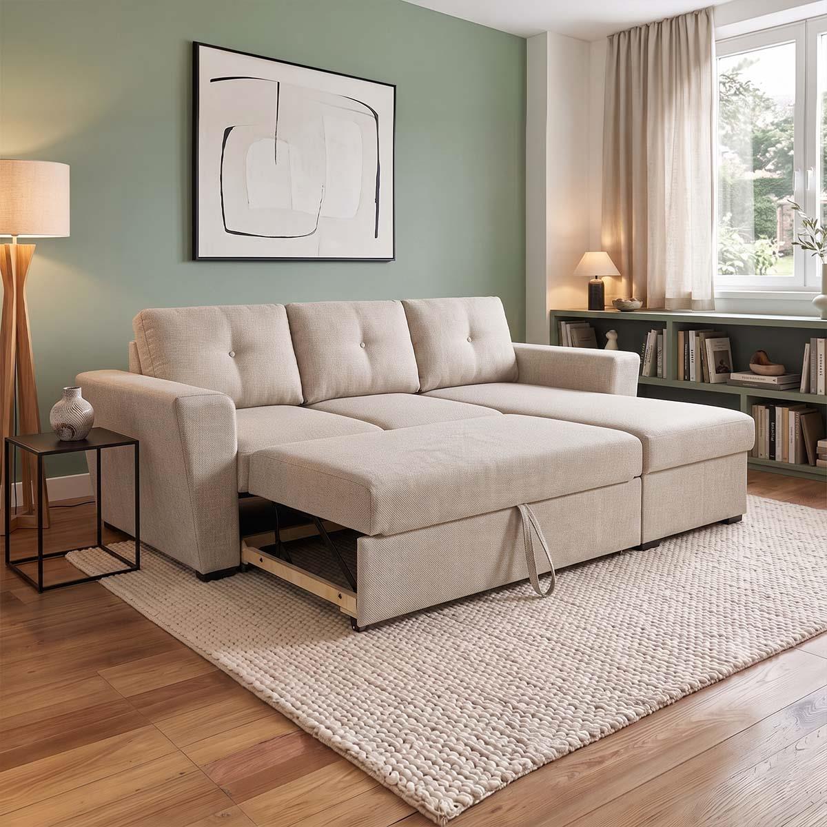 Oregon Universal 3 Seater L shaped No Spill Fabric Corner Sofa Bed