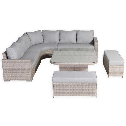 Round Corner Rattan Patio Sofa Set with Adjustable Table
