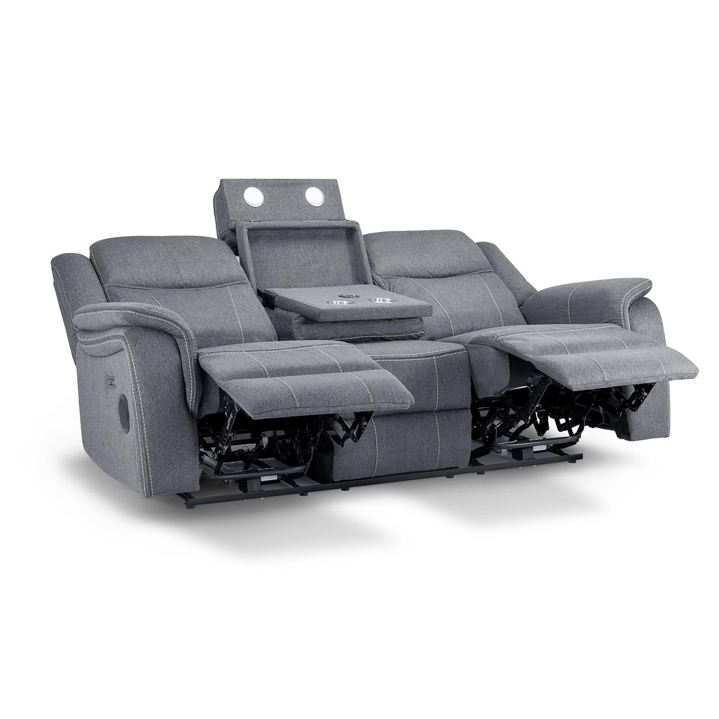 Orlando Grey Fabric 3 Seater Electric Reclining Sofa USB Cup Holder