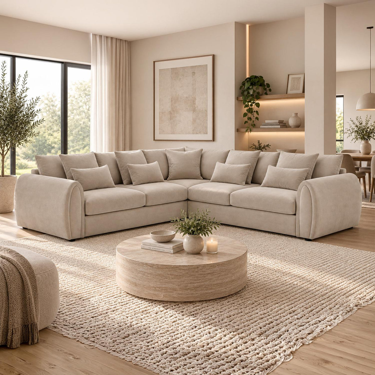 Mercer Large 5 Seater 2 Corner 2 Velvet Sofa Grey or Mocha