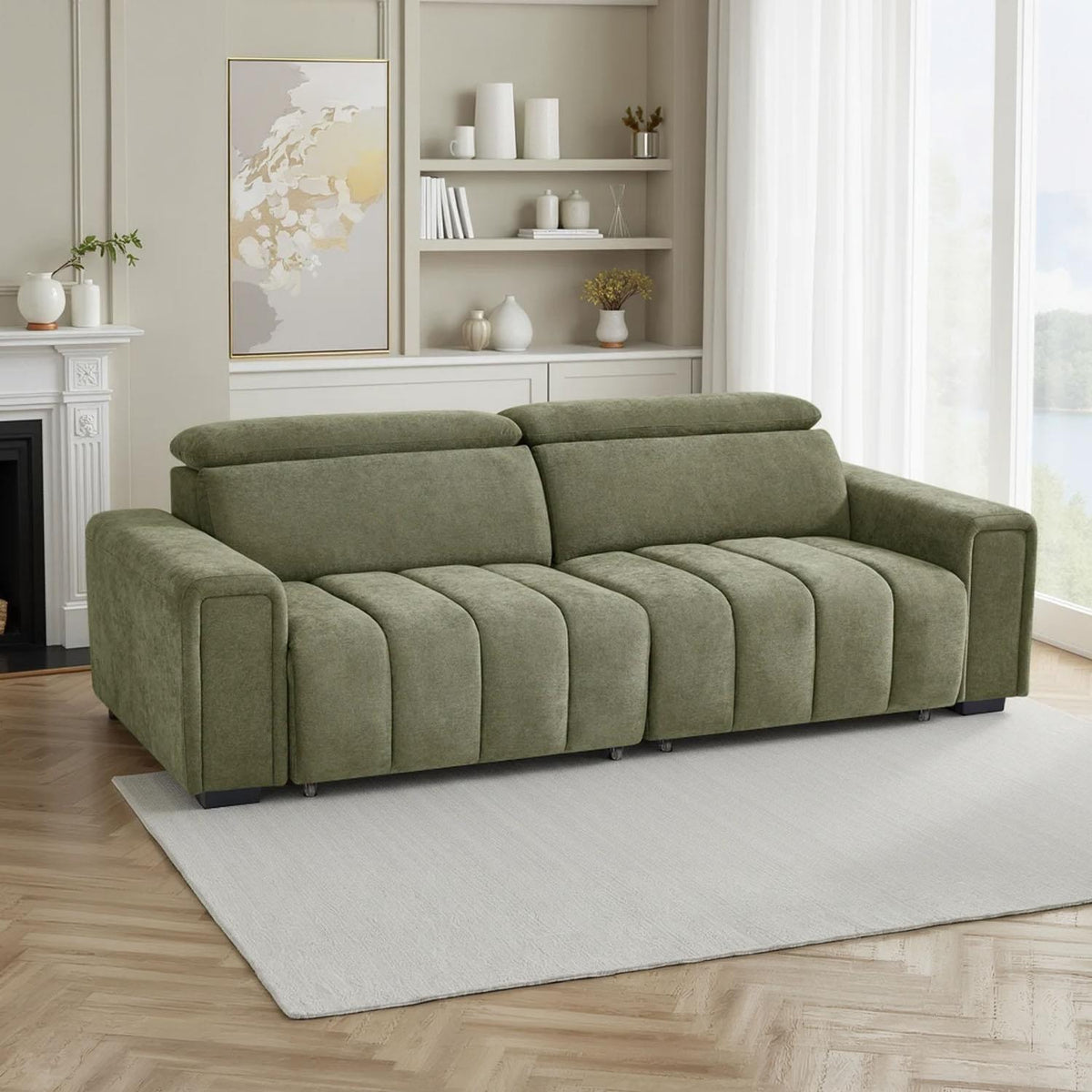 Millie 3 Seater Electric Sliding Sofa Adjustable Headrests 3 Colours