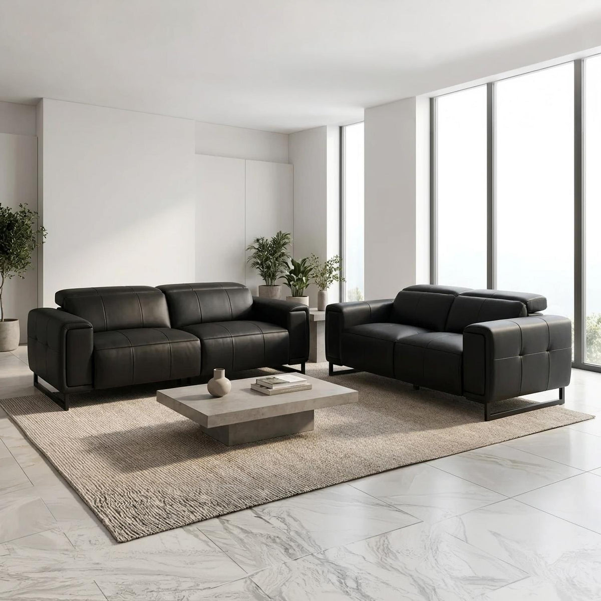 Rosebury 3 2 1 Electric Recliner Sofa Suite Leather Look Black Grey