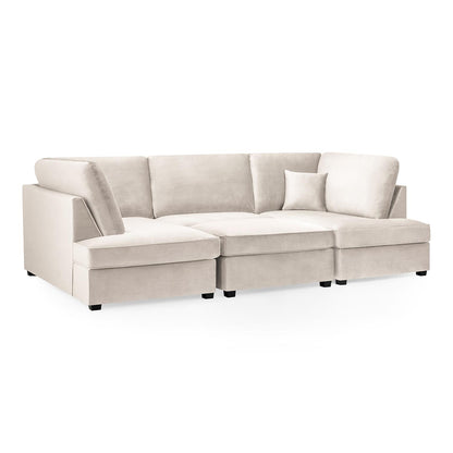 California Plush Velvet Beige, Black or Grey U shaped 6 Seater Sofa