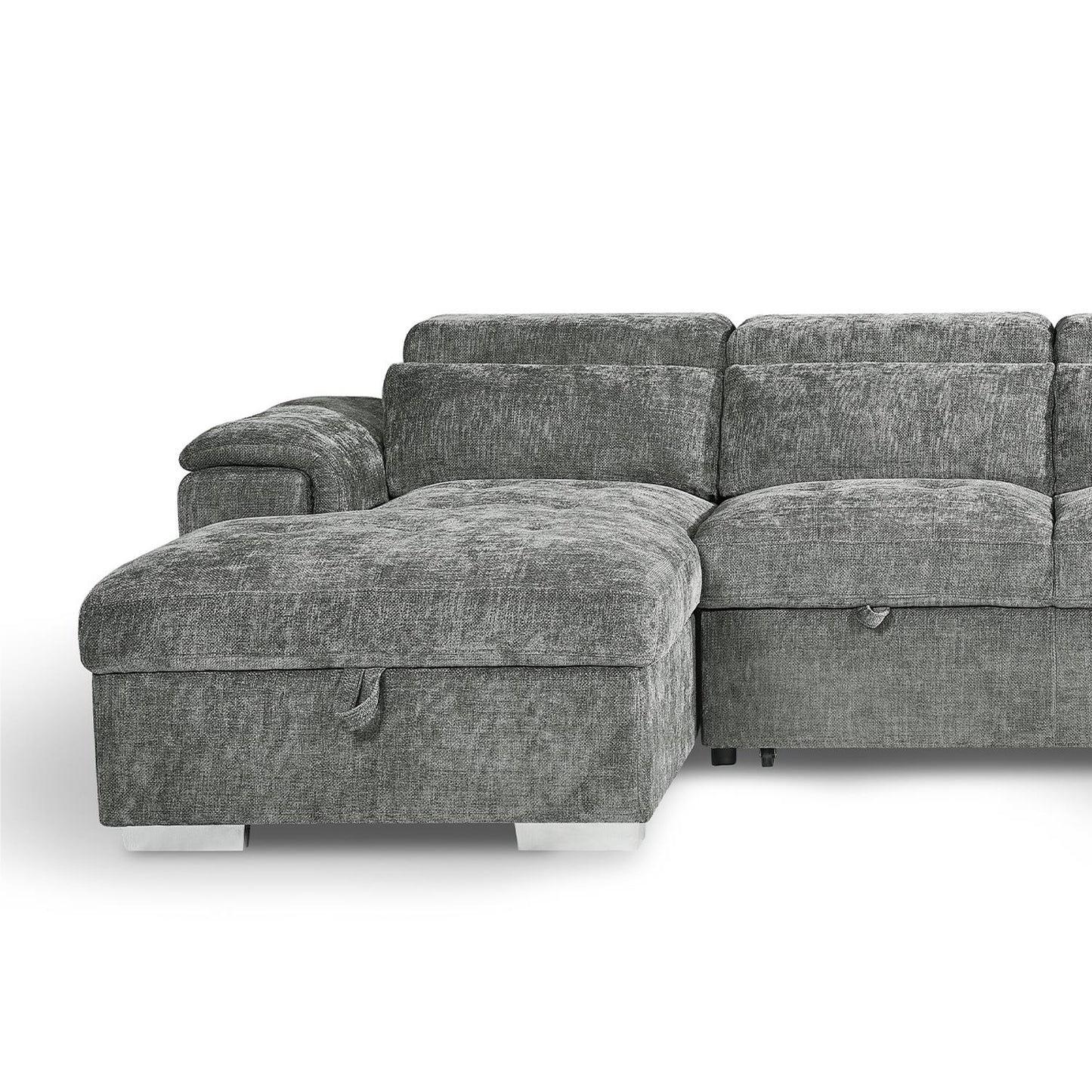 Alora 4–5 Seater Grey Fabric U-Shaped Sofa with Storage & Headrests