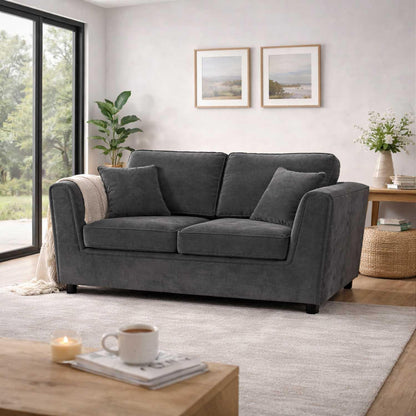 Ascot 3 + 2 Seater Sofa Set Chenille Fabric Beige Charcoal