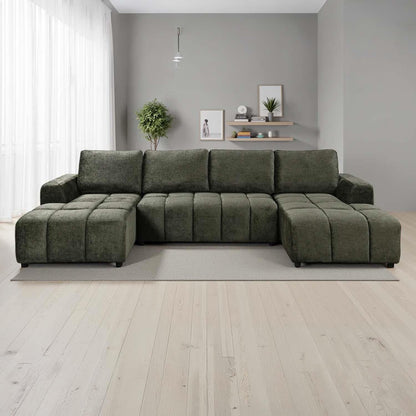 Stanford U Shaped Plush Velvet Sofa Bed Storage Beige Green or Grey