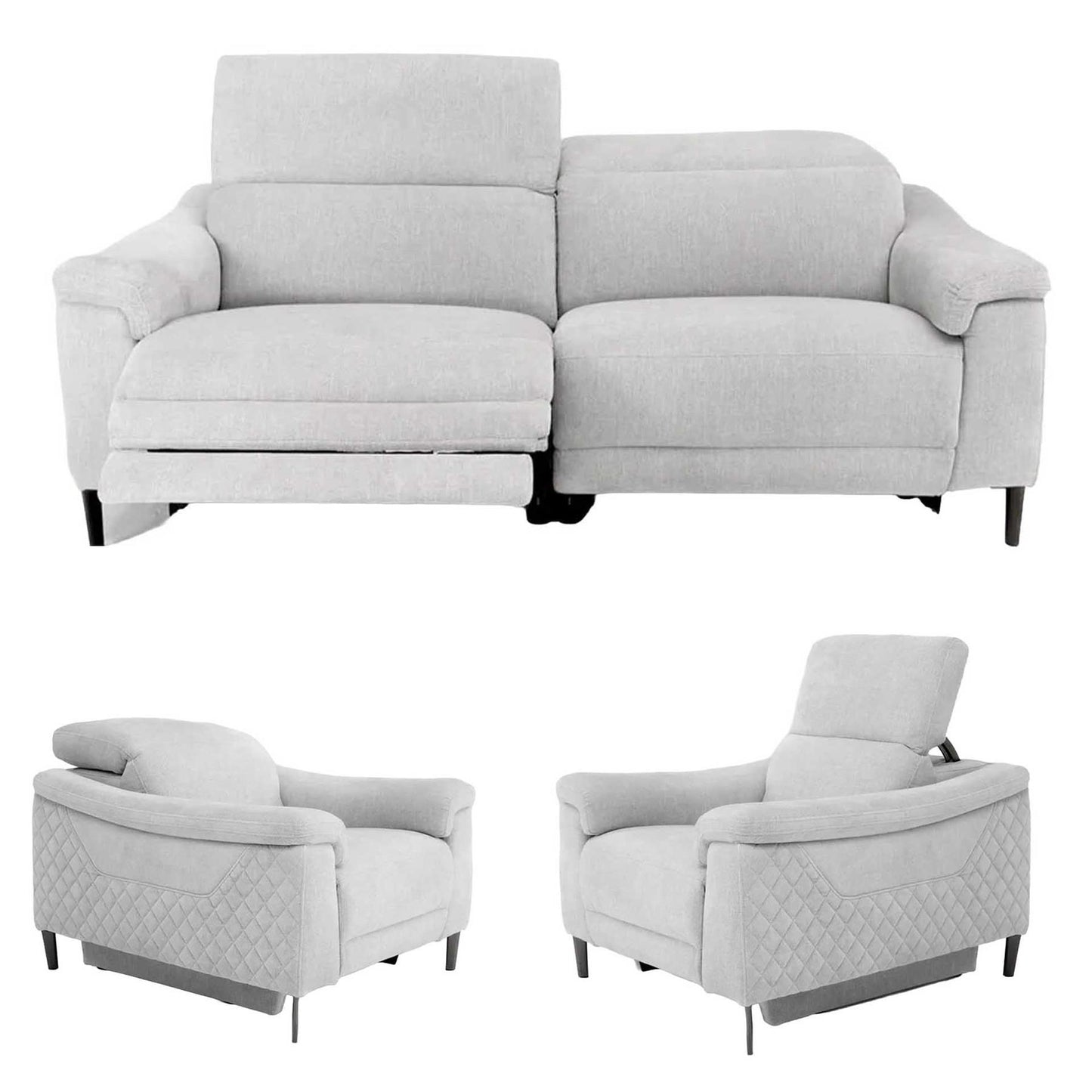 Oscar Electric Reclining 3 Piece Sofa Suite 3 + 1 + 1 Ivory Fabric